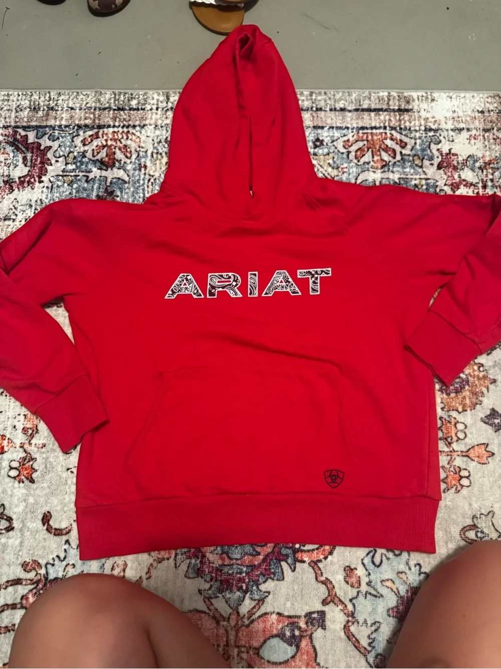 Ariat Bold Red Pullover Hoodie with Patterned Logo